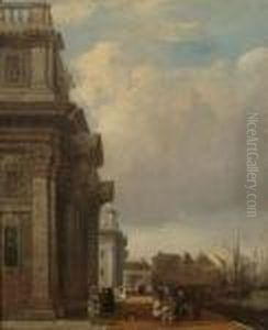 Greenwich Hospital, With Figures By The Thames
