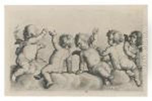 Three Cherubs And Two Boys On Clouds
