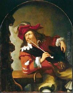 A Young Man Seated at at Table Smoking a Pipe while Gazing into a Mirror by Bartholomaus Maton