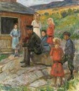 Youth And Fiddle Player by Thorolf Holmboe