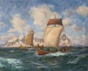 Sailing Boats In Freshbreeze by Thorolf Holmboe
