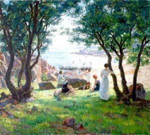 Ved Stranden Olje Pa Lerret by Thorolf Holmboe