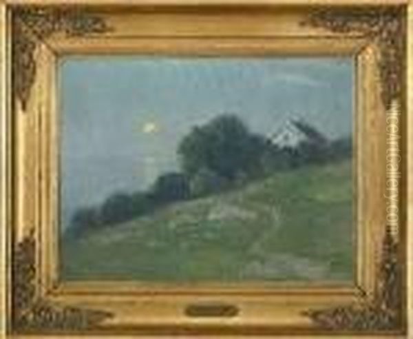 Moonlight Over Inlet Landscape With House - view 1
