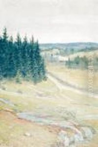 Landskap Med Damplokomotiv 1889