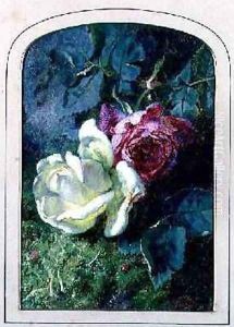 Roses and a ladybird on a mossy bank