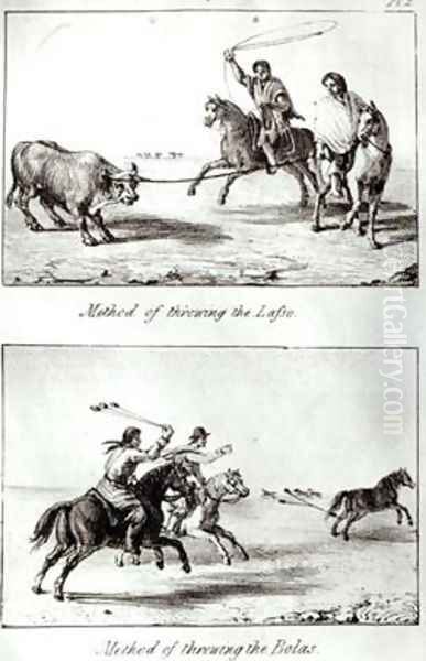 Methods of Throwing the Lasso and the Bolas from Travels in Chile and La Plata by John Miers 1826 - view 1