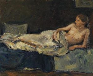Reclining Half Nude Figure by Adolf Hoelzel