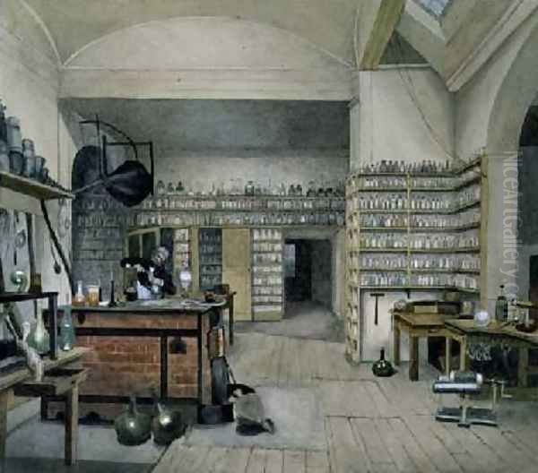 Michael Faraday 1791-1867 in his Basement Laboratory 1852 - view 1