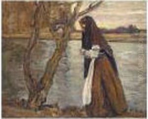 Frau An Der Amper (auf Dem Heimweg) (woman On The River Amper - The Journey Home) by Adolf Hoelzel