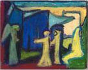 Die Frauen Am Grabe (women At A Grave) by Adolf Hoelzel