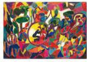 Komposition Mit Figuren Und Drei
Kreisen, Kleinteilig (composition With Figures And Three Circles,
Tessellated) by Adolf Hoelzel