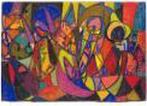 Komposition - Spitze Gegen Runde Formen (composition: Points Against Round Forms) by Adolf Hoelzel