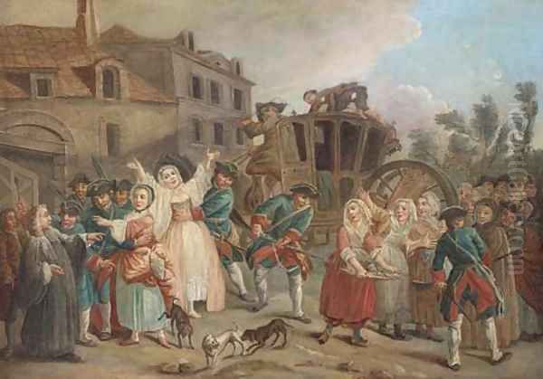 Soldiers settling a village disturbance - view 1