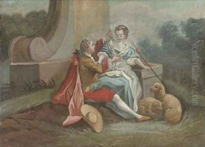 A gentleman courting a shepherdess in a landscape by Philippe Mercier