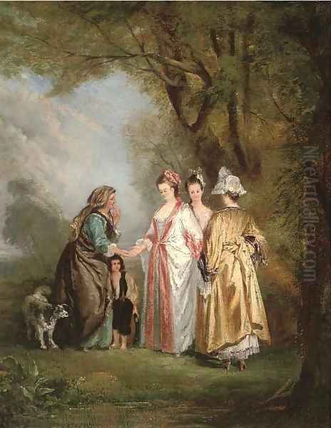 Elegant company with a gypsy in a landscape - view 1