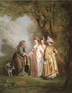 Elegant company with a gypsy in a landscape by Philippe Mercier