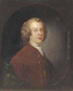 Portrait of a gentleman, half-length, in a brown coat and white cravat, in a feigned oval by Philippe Mercier