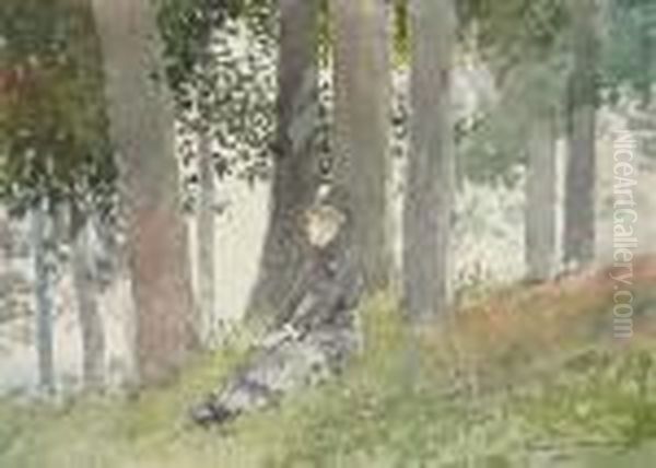 Girl Seated In A Grove - view 1
