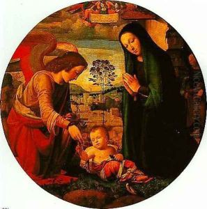 The Adoration of the Child with an Angel by dei Fiori (Nuzzi) Mario
