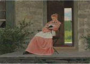 Girl Reading On A Stone Porch by Winslow Homer