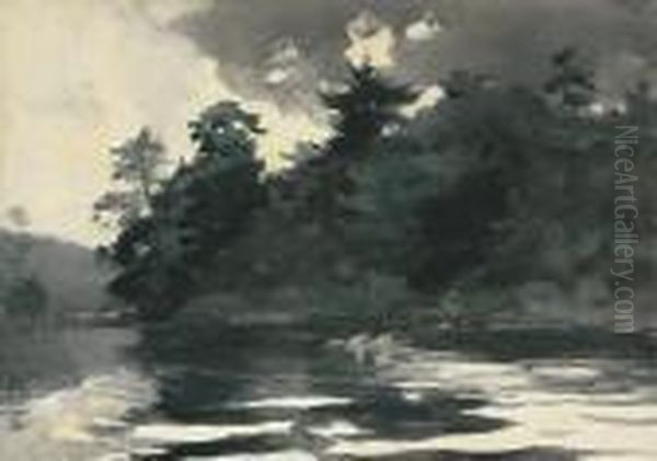 Two Men Rowing On A Lake - view 1