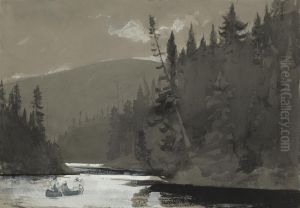 Three Men In A Canoe by Winslow Homer