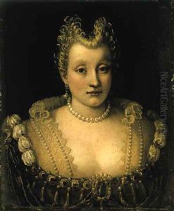 Portrait of a lady, said to be of the Contarini family, bust-length, in an elaborate dress with jewels and a pearl necklace and earrings
