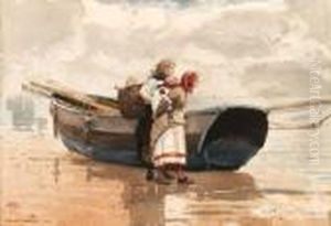 Two Girls And A Boat by Winslow Homer