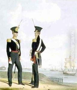 Royal Marine Artillery Officers plate 8 from Costume of the Royal Navy and Marines by L. and Eschauzier, St. Mansion