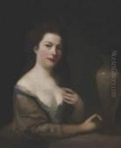 Portrait Of A Lady, Half Length, By A Plinth With A Vase