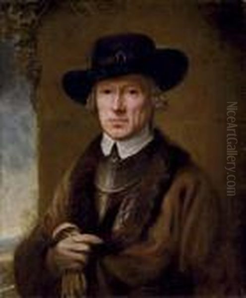 Portrait Of Captain William
Baillie (1723-1810), Half-length, In A Brown Coat With Fur Trim And A
Black Hat, Holding A Glove In His Right Hand - view 1