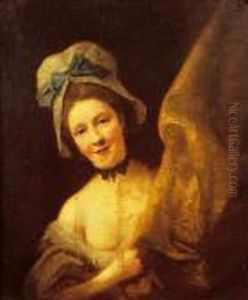 : Jeune Femme Apparaissant Derriere Une Draperie Jaune : Jeune Femme Apparaissant Derriere Une Draperie Jaune
