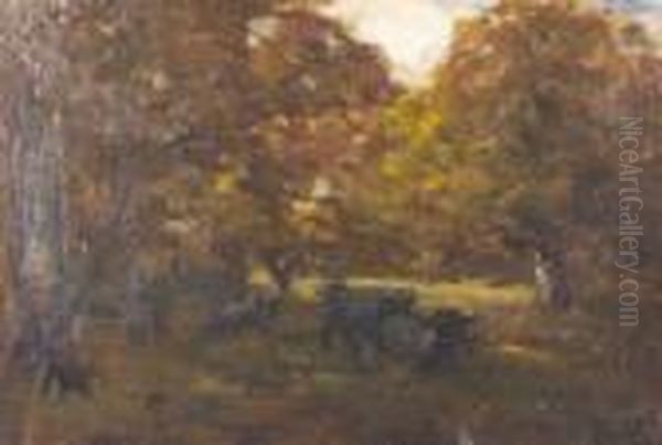 Cattle Grazing Under Trees - view 1