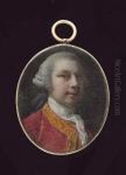 A Self-portrait Of The Artist,
Wearing Ochre-trimmed Deep Red Coat, Matching Waistcoat And White
Cravat, His Powdered Wig Worn - view 1