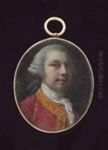 A Self-portrait Of The Artist, 
Wearing Ochre-trimmed Deep Red Coat, Matching Waistcoat And White 
Cravat, His Powdered Wig Worn by Nathaniel Hone