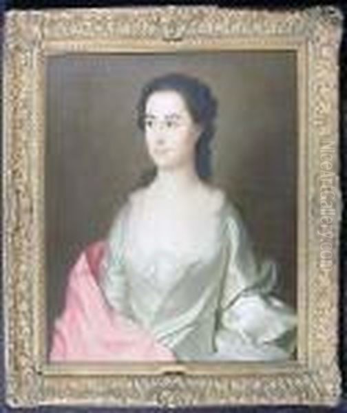 A Portrait Of A Lady In White And Pink Satin - view 1