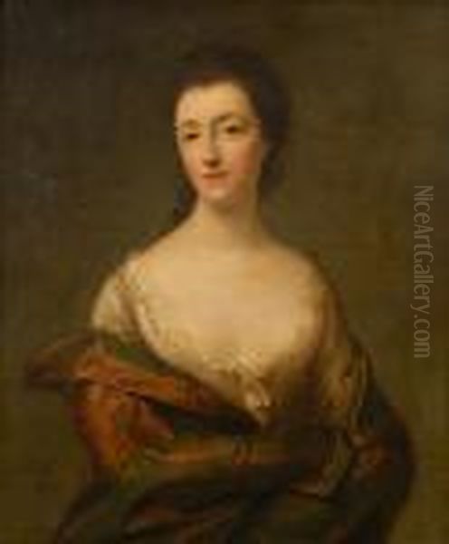 Portrait Of A Lady, Believed To 
Be Lady Juliana Colyer, Half Length, In Low Cut Lace Edged White Gown 
And Satin Cloak - view 1