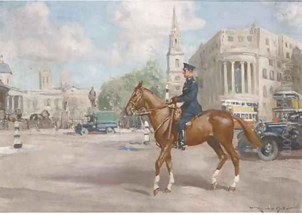 A mounted policeman in Trafalgar Square - view 1