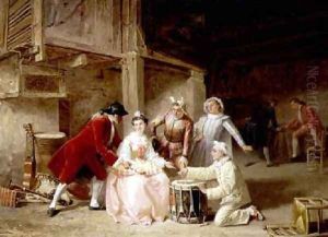 Group of musician actors gambling by Adolphe Francois Monfallet