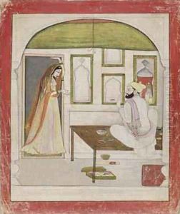 Woman and a Painter 1795 by Son of Manaku