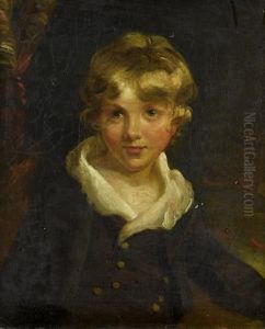 Portrait Of A Young Boy, Half-length, In A Blue Coat, Before A Red Curtain