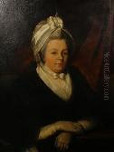 Portrait Of A Lady, Said To Be 
Selina Edwards,nee Bayly, Half Length In Black Costume With A White Lace
 Bonnet,seated Before A Red Curtain - view 1