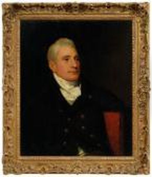 Portrait Of A Gentleman In Double Breasted Waistcoat And Seated In Red Chair - view 1