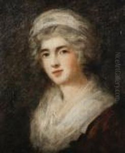 Portrait Of A Lady, Bust-length, In A Browndress With A White Chemise by John Hoppner