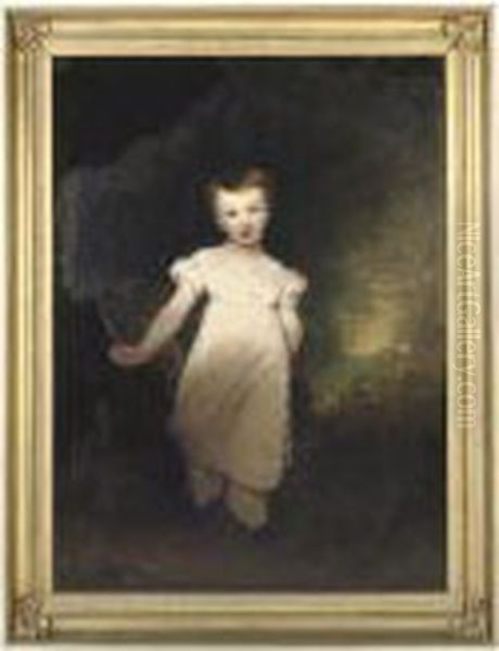 Portrait Of A Young Boy,
Traditionally Identified As Sir Thomasmunro Of Lindertis, Forfar, 1st
Baronet K.c.b. (1761-1827) As Achild, Full-length, In A Pale Pink Gown,
Holding A Rake, In Alandscape - view 1
