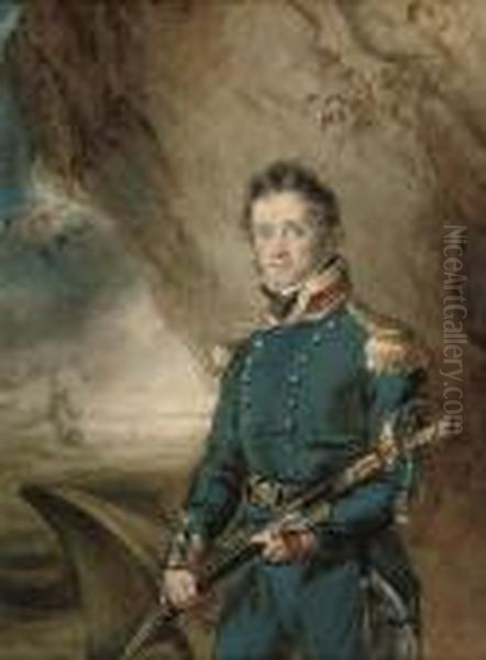 Portrait Of A Royal Naval Officer Standing, Three-quarter-length,sword In His Hand - view 1