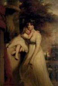 Portrait Of Lady Mildmay, 
Standing Three-quarter-length, In A White Dress, With Her Child, A 
Landscape Beyond