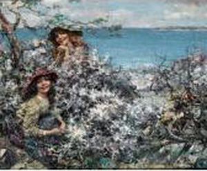 Two Girls Among Blossom, Brighouse Bay by Edward Atkinson Hornel