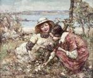 Two Girls Picking Flowers, Brighouse Bay