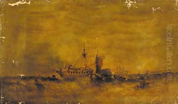 Men-o-war returning from battle - view 1